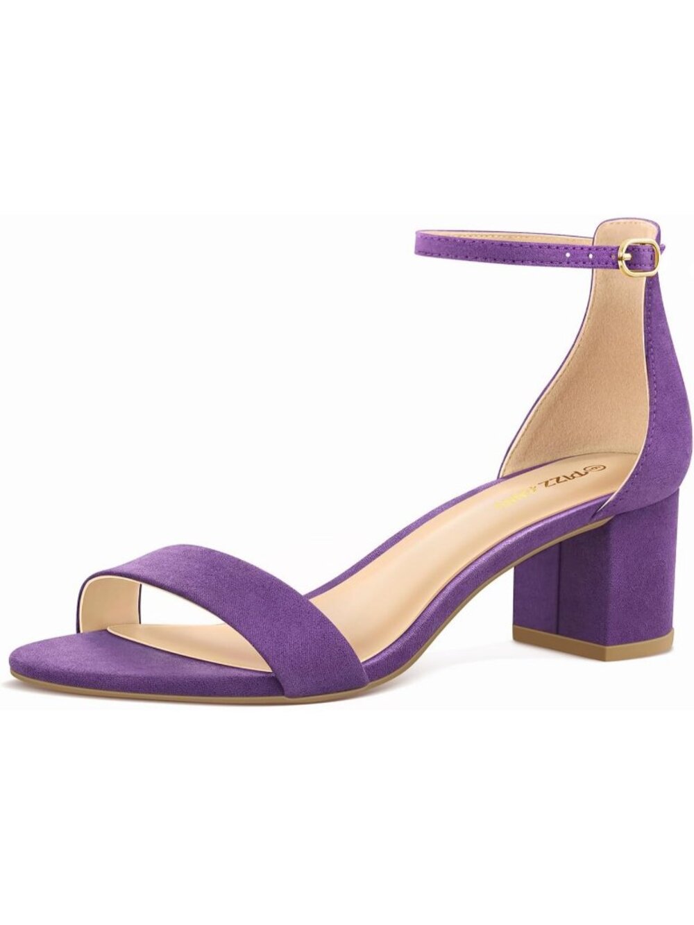 Women's Purple Suede Block Chunky Heels Sandals Open Toe Ankle Strap Pumps Shoes